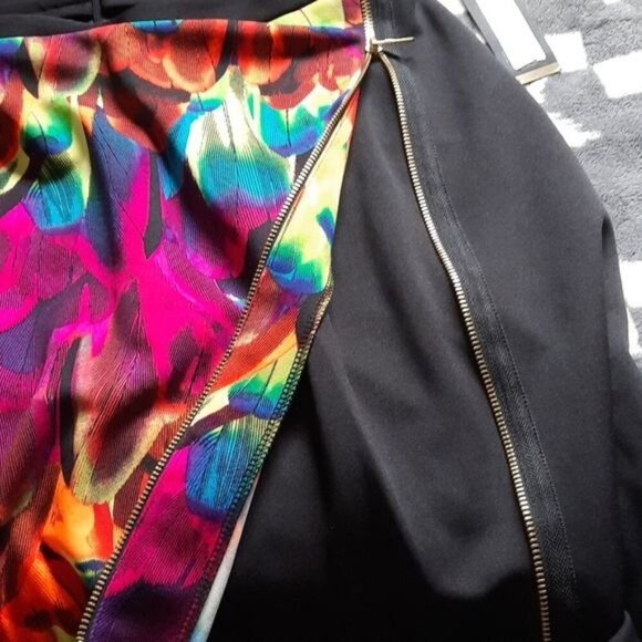 Worthington NWT Black Pink Orange Blue Neon Print Slit Pencil Skirt Size 6 - Picture 6 of 7